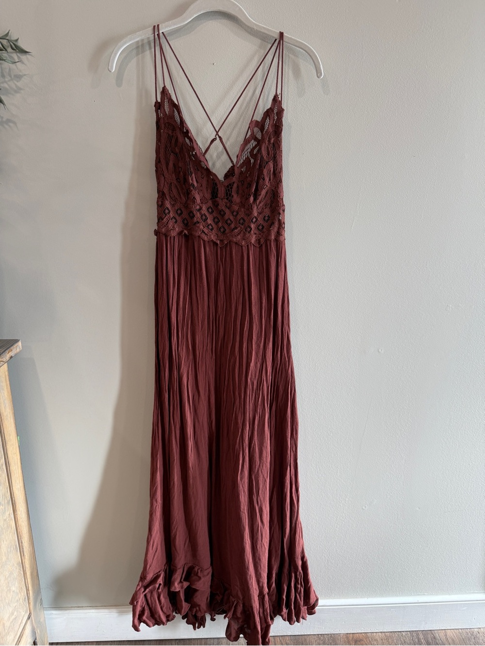 Free People Strappy Lace Bodice Maxi Dress - Rust Burgundy